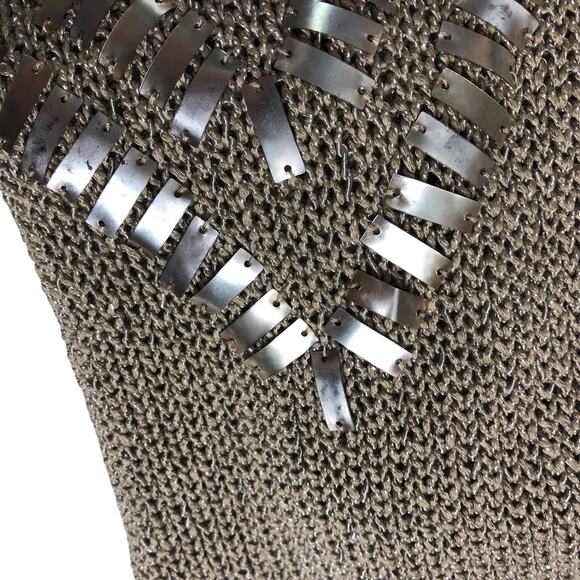 Vertigo Paris Top Womens L Tan Open Knit Embellished Tunic Tank Boho Festival - Picture 9 of 16